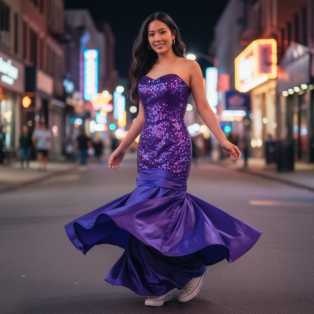 Vintage Dave & Johnny Joseph‎ Lara Purple Sequin Strapless Bow Prom Dress 5/6